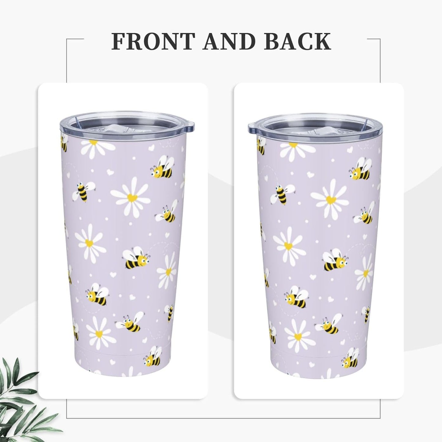 Lemon Tumbler 20oz Green Leaves Stainless Steel Insulated Tumblers with Lid and Straw Travel Coffee Mug Tea Wine Cups Water Bottle Sport Gifts for Women