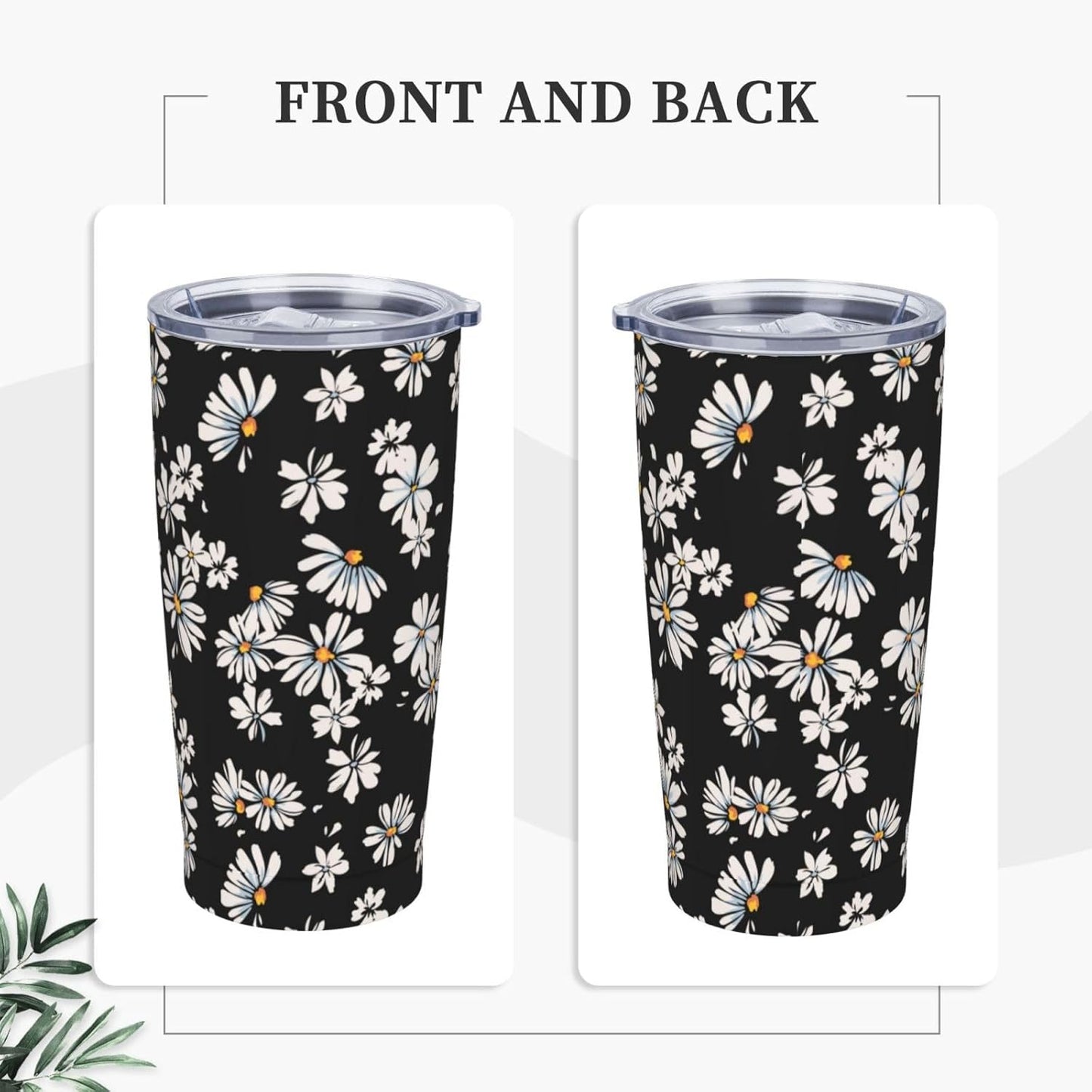 Lemon Tumbler 20oz Green Leaves Stainless Steel Insulated Tumblers with Lid and Straw Travel Coffee Mug Tea Wine Cups Water Bottle Sport Gifts for Women
