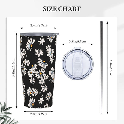Lemon Tumbler 20oz Green Leaves Stainless Steel Insulated Tumblers with Lid and Straw Travel Coffee Mug Tea Wine Cups Water Bottle Sport Gifts for Women