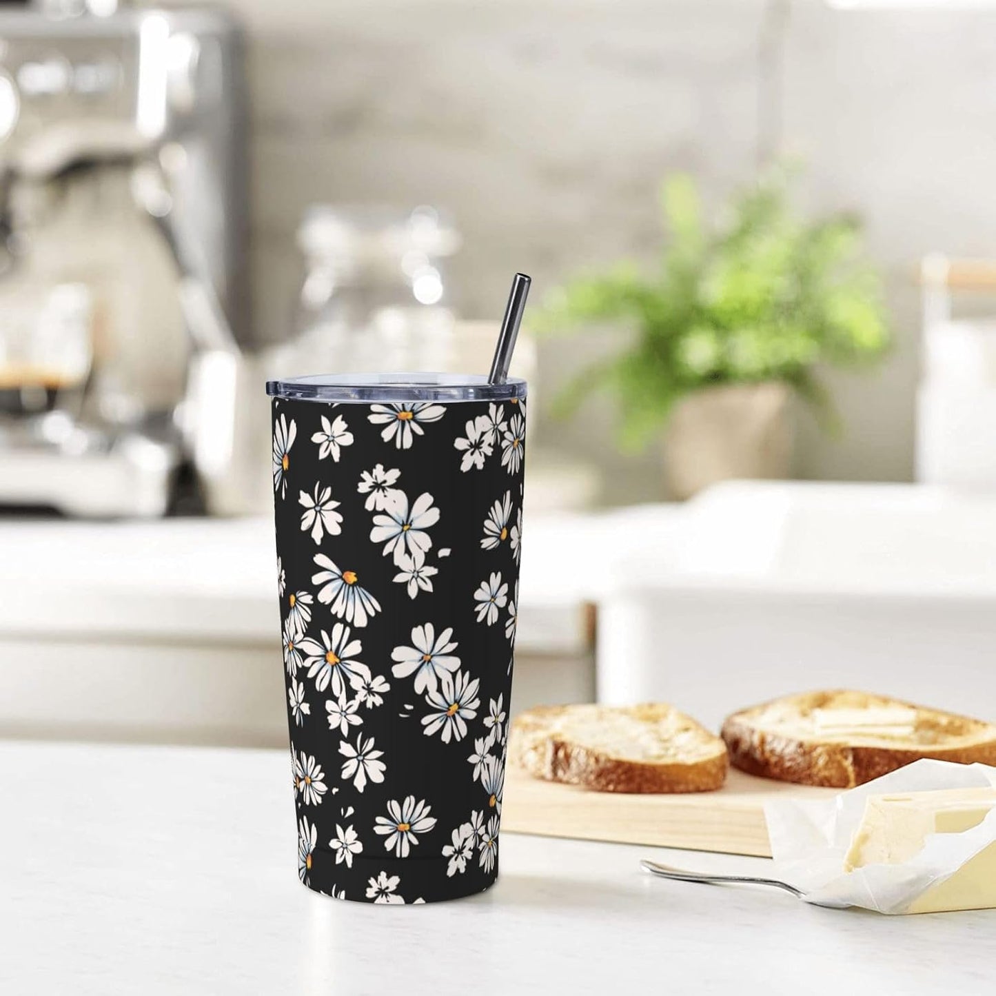 Lemon Tumbler 20oz Green Leaves Stainless Steel Insulated Tumblers with Lid and Straw Travel Coffee Mug Tea Wine Cups Water Bottle Sport Gifts for Women