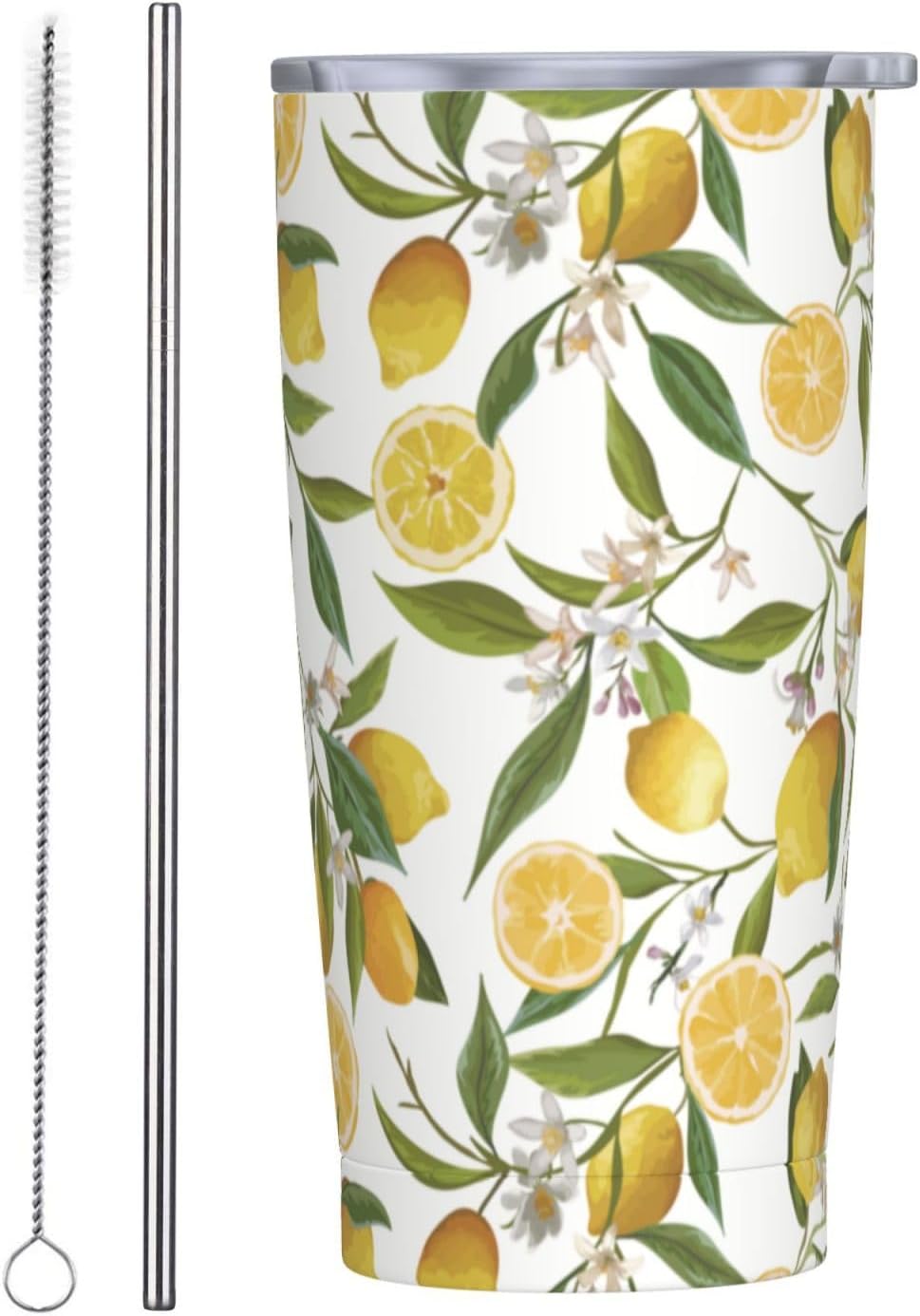 Lemon Tumbler 20oz Green Leaves Stainless Steel Insulated Tumblers with Lid and Straw Travel Coffee Mug Tea Wine Cups Water Bottle Sport Gifts for Women