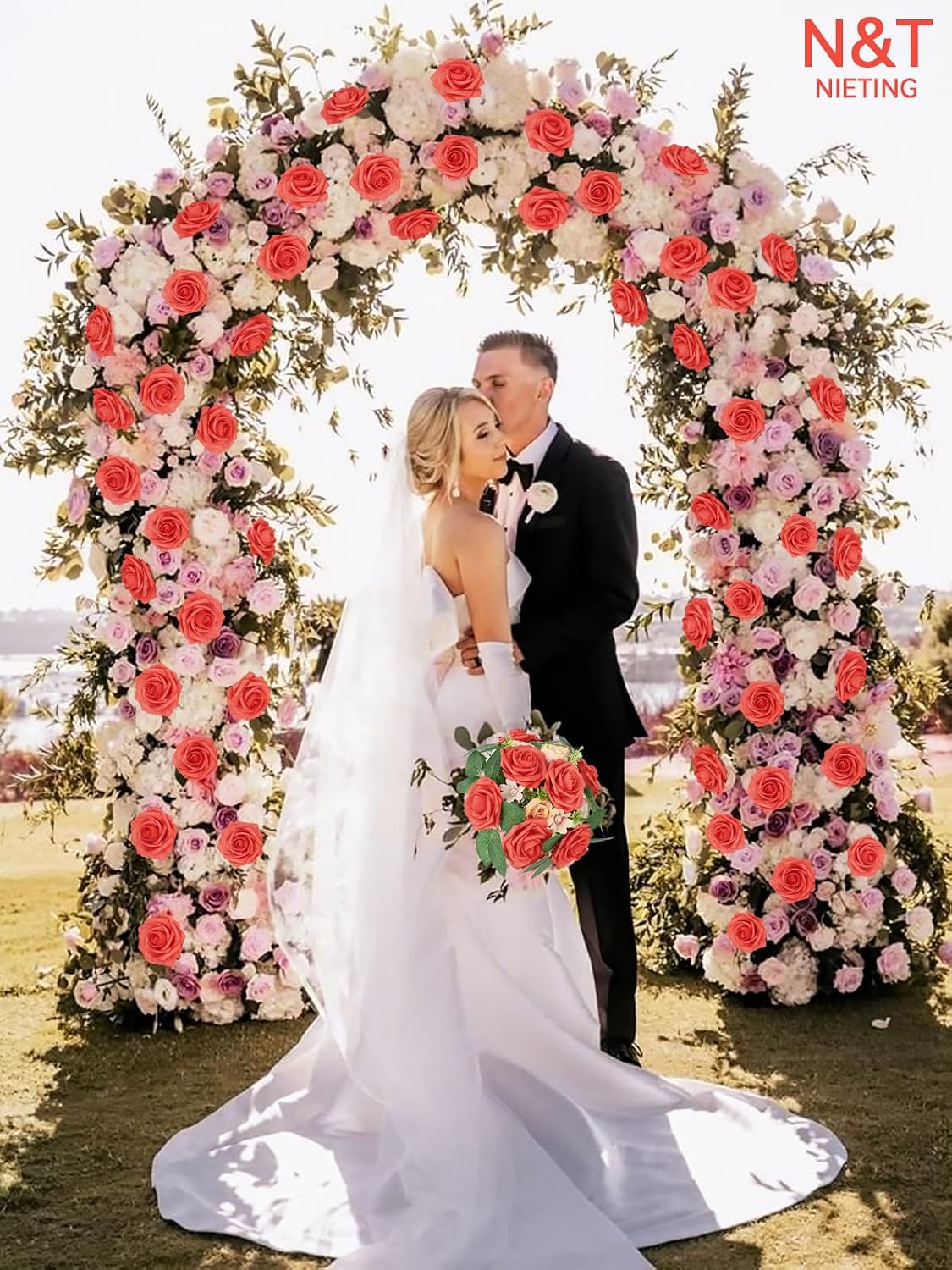Artificial Flowers Real Touch Fake Foam Roses with Stems Decorations - Colors A