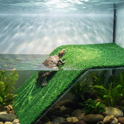 Square Artificial Grass Carpet, Realistic Synthetic Reptile Turf Pet Cage Simulation Grass Mat/Substrate Lizard Tank Accessories Turtle Ramp Turf for Basking Platform Habitat, 9. 8×9. 8inch