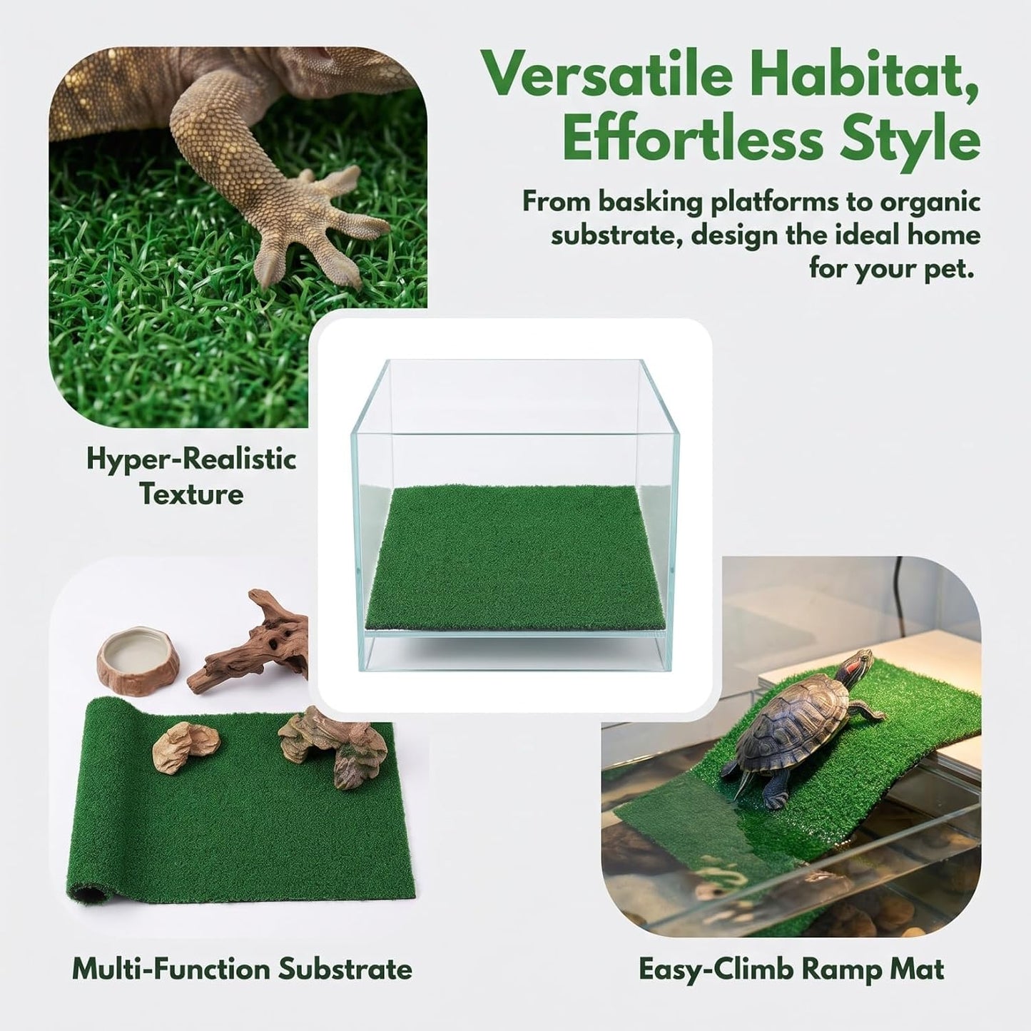 Square Artificial Grass Carpet, Realistic Synthetic Reptile Turf Pet Cage Simulation Grass Mat/Substrate Lizard Tank Accessories Turtle Ramp Turf for Basking Platform Habitat, 9. 8×9. 8inch