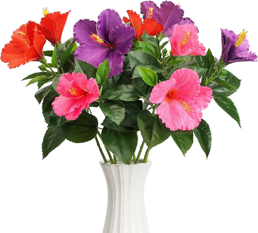 3PCS 30in Silk Artificial Hibiscus Flower Branches Tropical Flowers