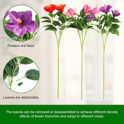 3PCS 30in Silk Artificial Hibiscus Flower Branches Tropical Flowers