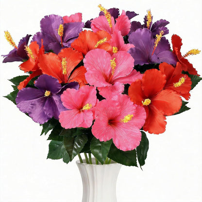 3PCS 30in Silk Artificial Hibiscus Flower Branches Tropical Flowers