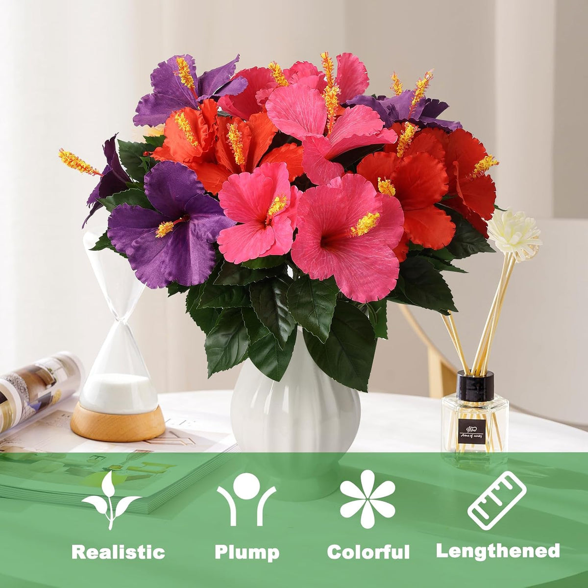 3PCS 30in Silk Artificial Hibiscus Flower Branches Tropical Flowers