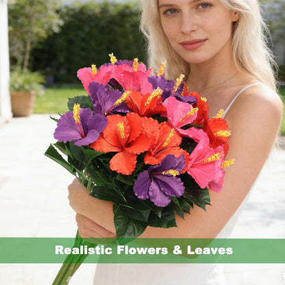 3PCS 30in Silk Artificial Hibiscus Flower Branches Tropical Flowers