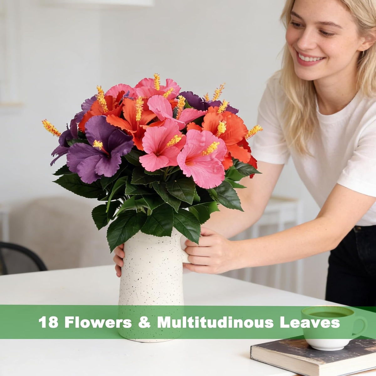 3PCS 30in Silk Artificial Hibiscus Flower Branches Tropical Flowers