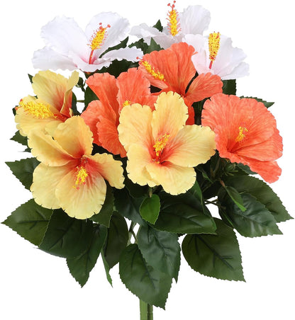 3PCS 30in Silk Artificial Hibiscus Flower Branches Tropical Flowers
