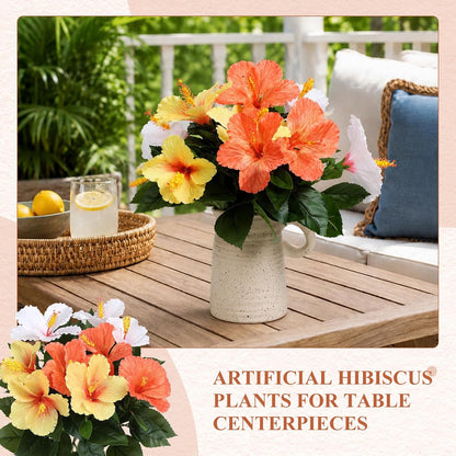 3PCS 30in Silk Artificial Hibiscus Flower Branches Tropical Flowers