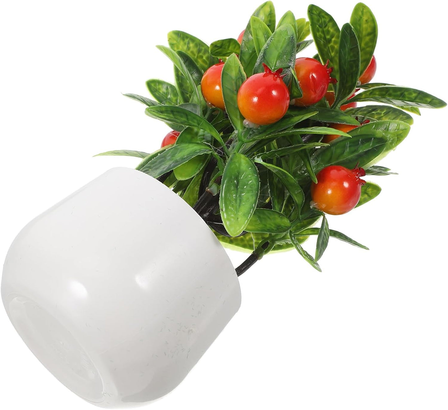 Artificial Pomegranate Tree in Stylish White Pot Realistic Mini with Faux Fruit Maintenance-Free Faux Potted Plant for Kitchen or Living Room Desktop Adornment