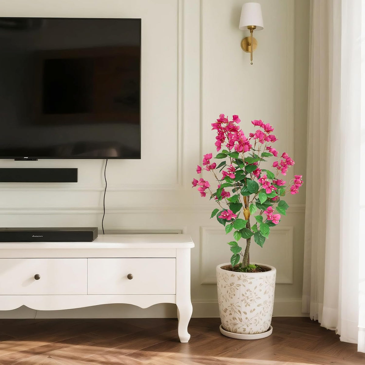 Artificial Bougainvillea Tree, 7FT Fake Bougainvillea Topiary Trees with Pot, 83 Inch Faux Plant for Indoor Decor