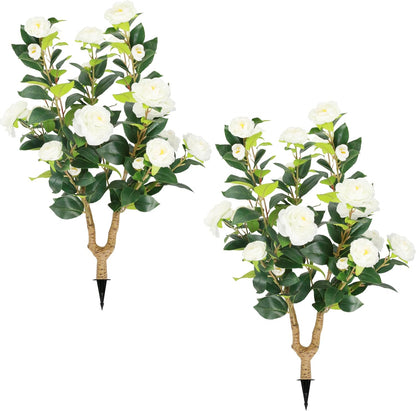 2 Packs 35.5" Artificial Camellia Flowers Tree with Spike White