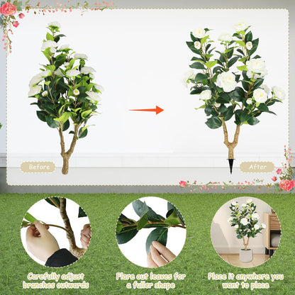 2 Packs 35.5" Artificial Camellia Flowers Tree with Spike White