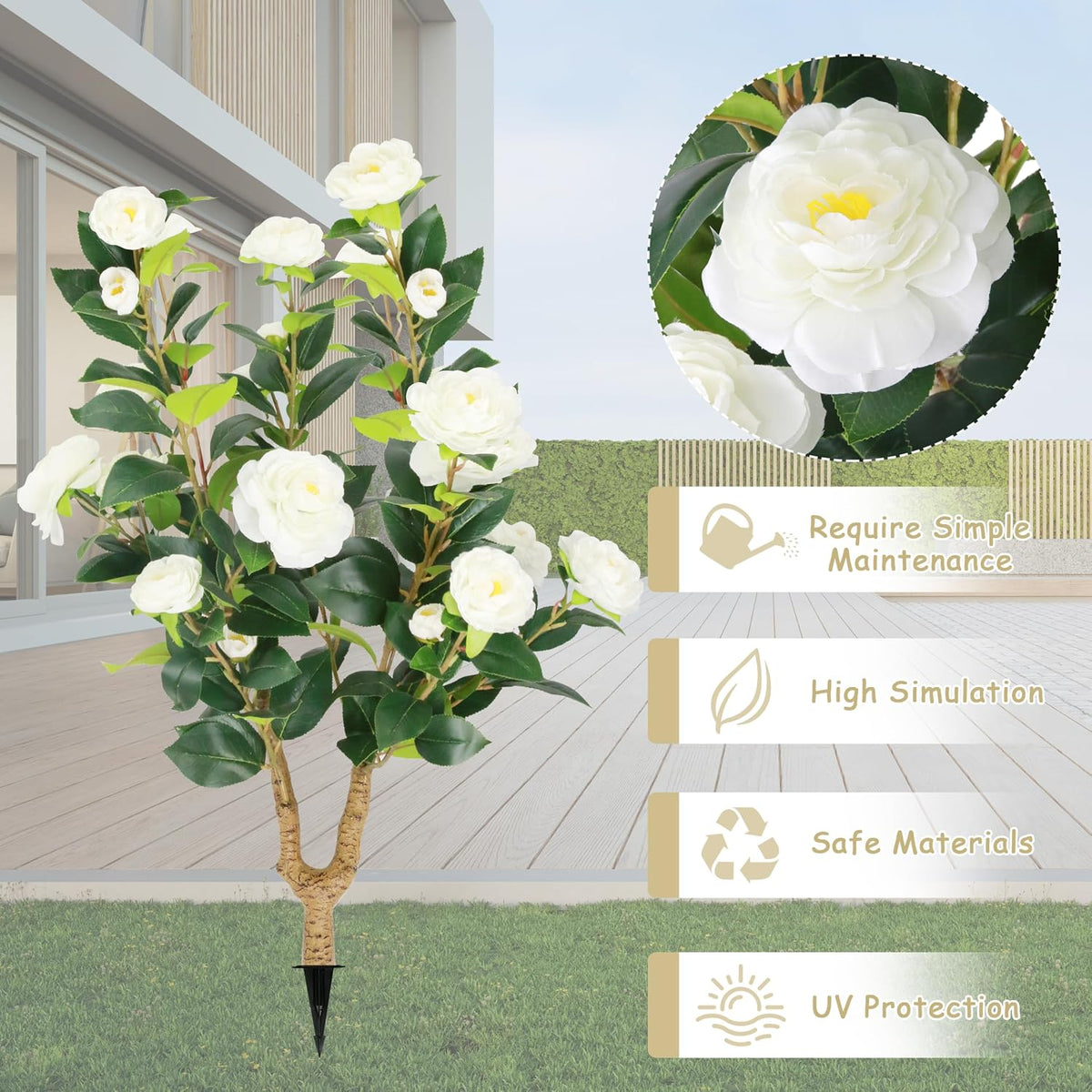 2 Packs 35.5" Artificial Camellia Flowers Tree with Spike White