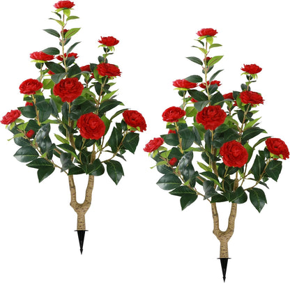 2 Packs 35.5" Artificial Camellia Flowers Tree with Spike White