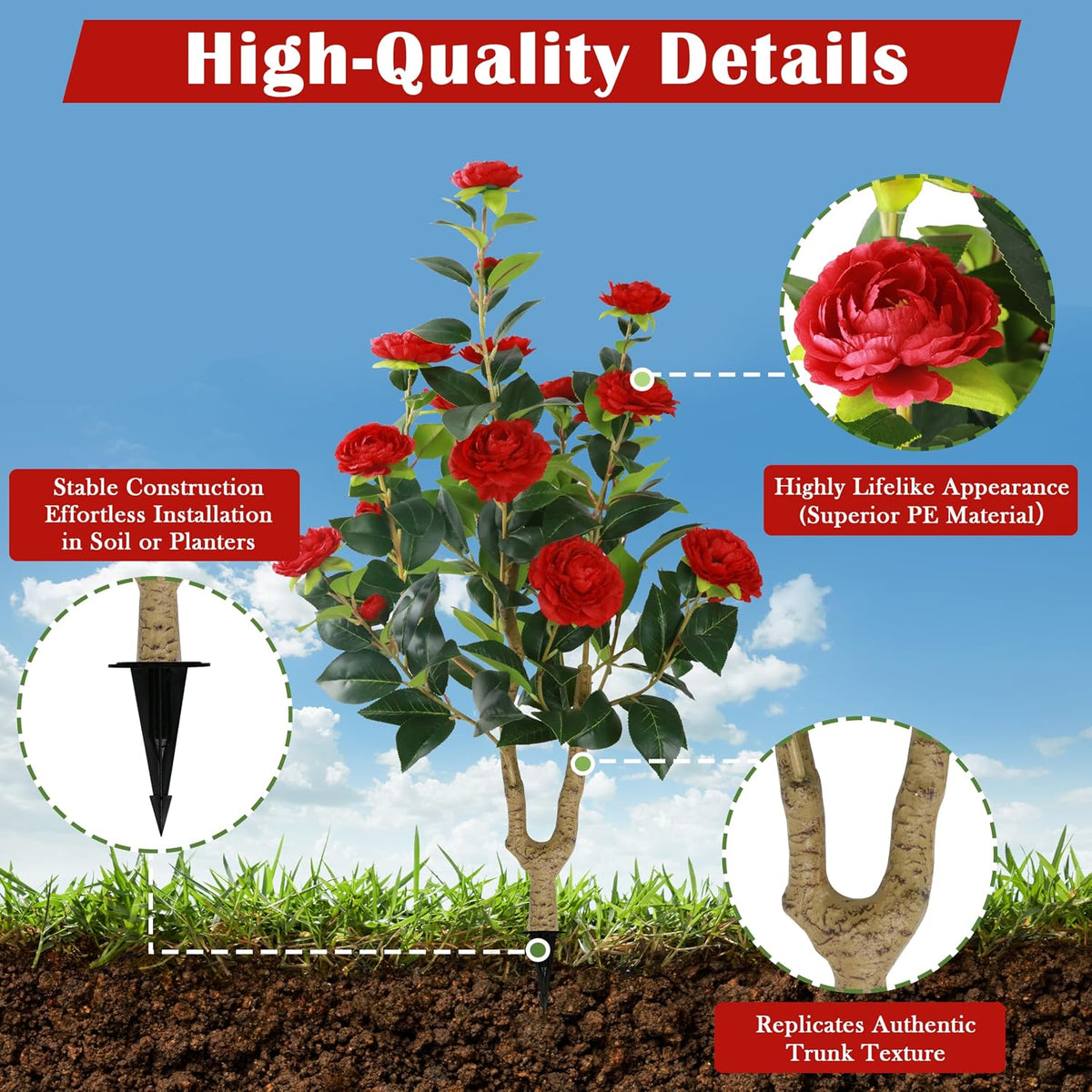 2 Packs 35.5" Artificial Camellia Flowers Tree with Spike White