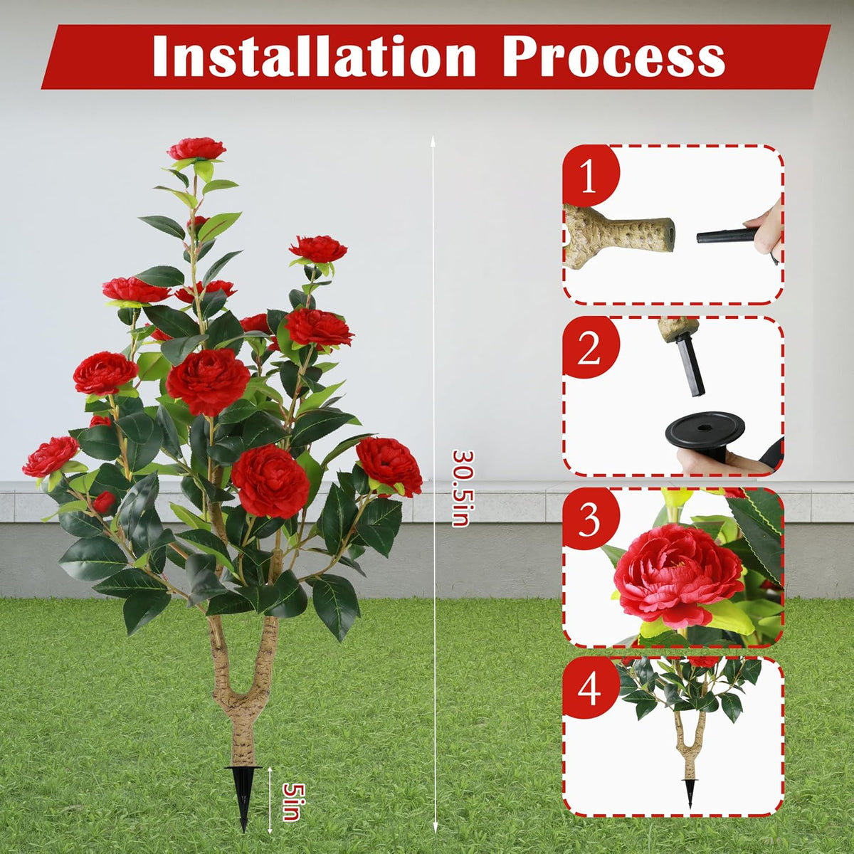 2 Packs 35.5" Artificial Camellia Flowers Tree with Spike White