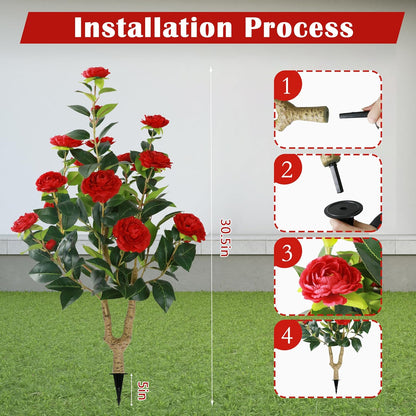 2 Packs 35.5" Artificial Camellia Flowers Tree with Spike White