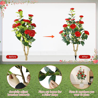 2 Packs 35.5" Artificial Camellia Flowers Tree with Spike White