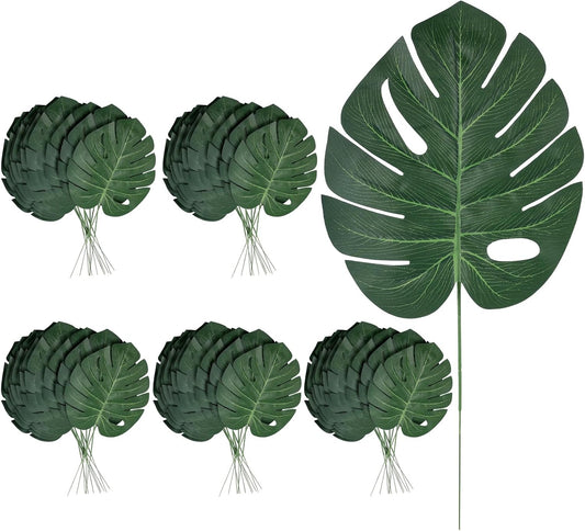 60 Pcs Artificial Monstera Leaves, 16" Faux Tropical Monstera Stems