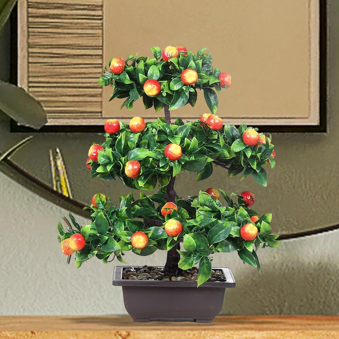 Artificial Fruit Tree Bonsai 13inch Tall Tabletop Decoration Sturdy Table Centerpiece for Home Desk Decor Multifunctional, Apple