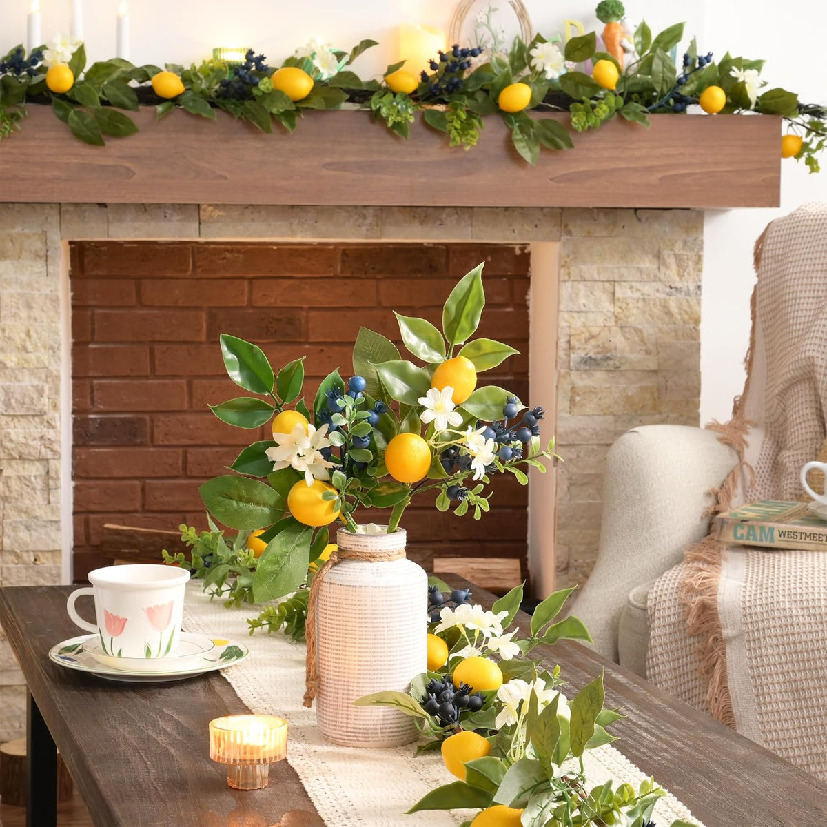 4 Packs Picks with Artificial Lemons Spring Summer Decor