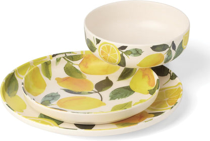 24 Seven Melamine Collection, Dishwasher Safe Melamine Dinnerware and Drinkware, Lemon Pattern, Tumbler Set, 16 oz, 4-Piece