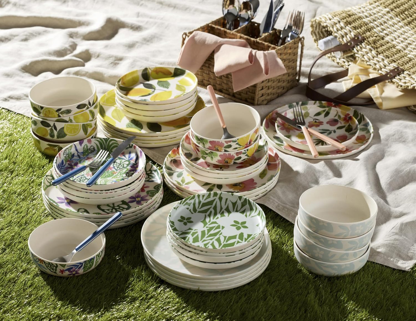 24 Seven Melamine Collection, Dishwasher Safe Melamine Dinnerware and Drinkware, Lemon Pattern, Tumbler Set, 16 oz, 4-Piece