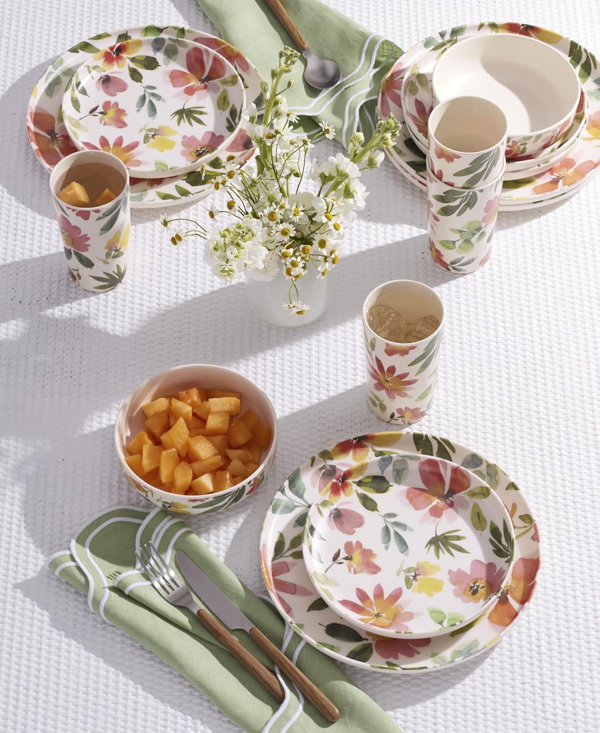 24 Seven Melamine Collection, Dishwasher Safe Melamine Dinnerware and Drinkware, Lemon Pattern, Tumbler Set, 16 oz, 4-Piece