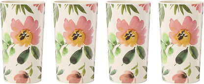 24 Seven Melamine Collection, Dishwasher Safe Melamine Dinnerware and Drinkware, Lemon Pattern, Tumbler Set, 16 oz, 4-Piece