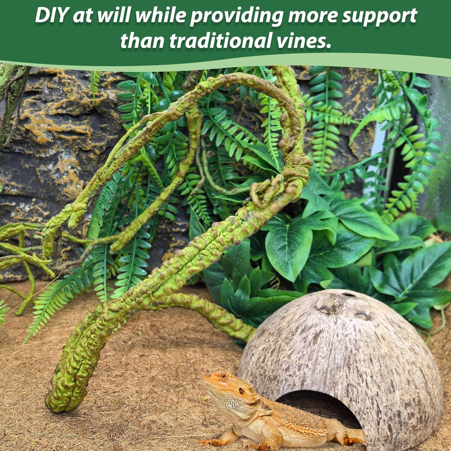 Flexible Bend-A-Branch Jungle Vines Pet Habitat Decor Reptile Plants Terrarium for Lizard, Frogs, Snakes and More Reptiles Climbing (Fat: 43.31 x 0.79 Inch)