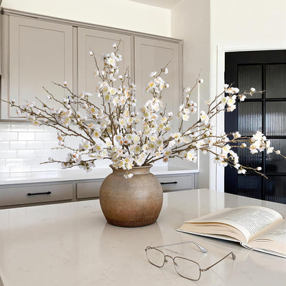 florisso 6 PCS Artificial Cherry Blossom Branches Spring Indoor Decoration, Faux Flowers 34.45" Long Stems Plum Fake Peach Plants Real Touch Silk for Wedding Home Bedroom Party Table Office, White