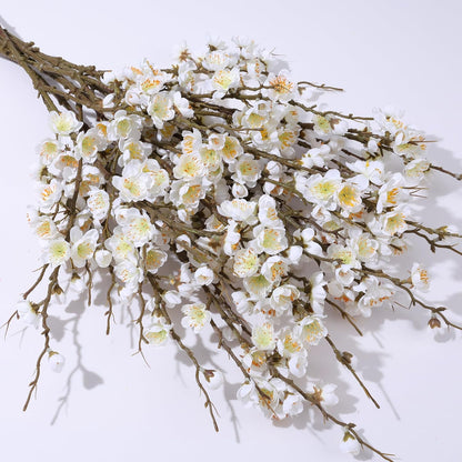 florisso 6 PCS Artificial Cherry Blossom Branches Spring Indoor Decoration, Faux Flowers 34.45" Long Stems Plum Fake Peach Plants Real Touch Silk for Wedding Home Bedroom Party Table Office, White