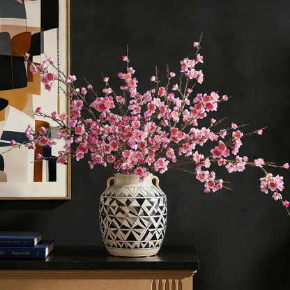 florisso 6 PCS Artificial Cherry Blossom Branches Spring Indoor Decoration, Faux Flowers 34.45" Long Stems Plum Fake Peach Plants Real Touch Silk for Wedding Home Bedroom Party Table Office, White