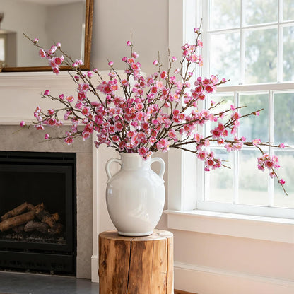 florisso 6 PCS Artificial Cherry Blossom Branches Spring Indoor Decoration, Faux Flowers 34.45" Long Stems Plum Fake Peach Plants Real Touch Silk for Wedding Home Bedroom Party Table Office, White
