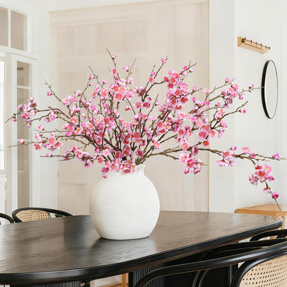 florisso 6 PCS Artificial Cherry Blossom Branches Spring Indoor Decoration, Faux Flowers 34.45" Long Stems Plum Fake Peach Plants Real Touch Silk for Wedding Home Bedroom Party Table Office, White