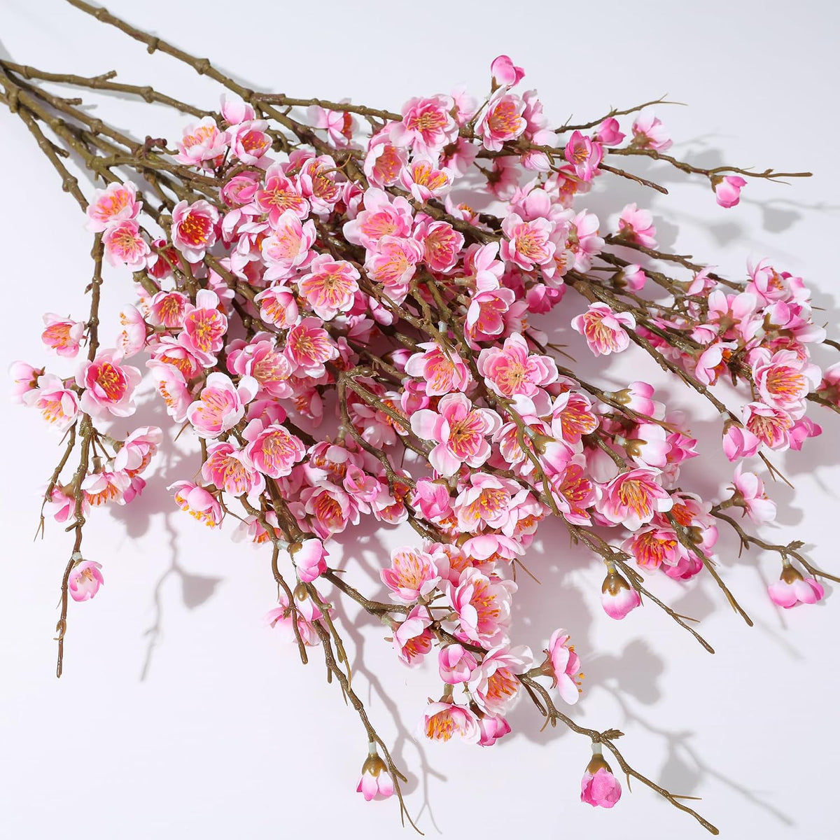 florisso 6 PCS Artificial Cherry Blossom Branches Spring Indoor Decoration, Faux Flowers 34.45" Long Stems Plum Fake Peach Plants Real Touch Silk for Wedding Home Bedroom Party Table Office, White