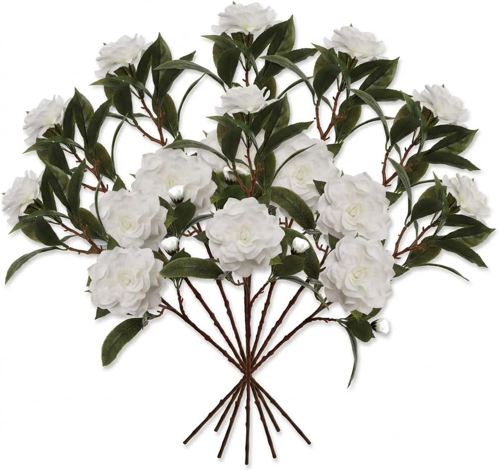 White Gardenia Spray, 2 Pack 28in Faux Flowers for Vases | Two 28in white gardenia sprays, each 2 blooms & 1 bud, for vases, centerpieces & bridal accents