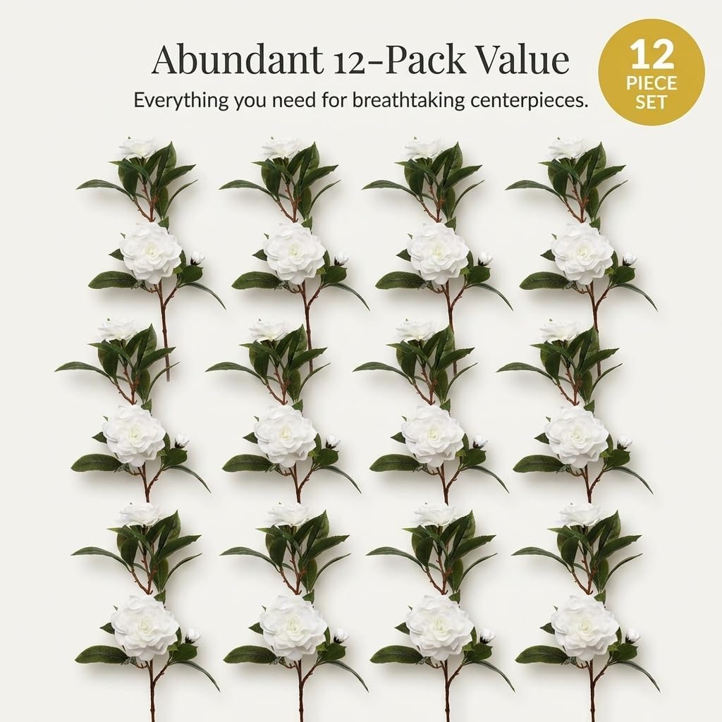 White Gardenia Spray, 2 Pack 28in Faux Flowers for Vases | Two 28in white gardenia sprays, each 2 blooms & 1 bud, for vases, centerpieces & bridal accents