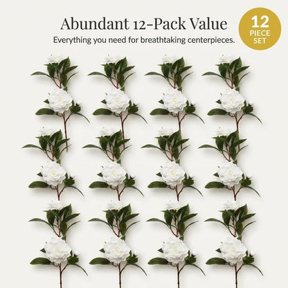White Gardenia Spray, 2 Pack 28in Faux Flowers for Vases | Two 28in white gardenia sprays, each 2 blooms & 1 bud, for vases, centerpieces & bridal accents