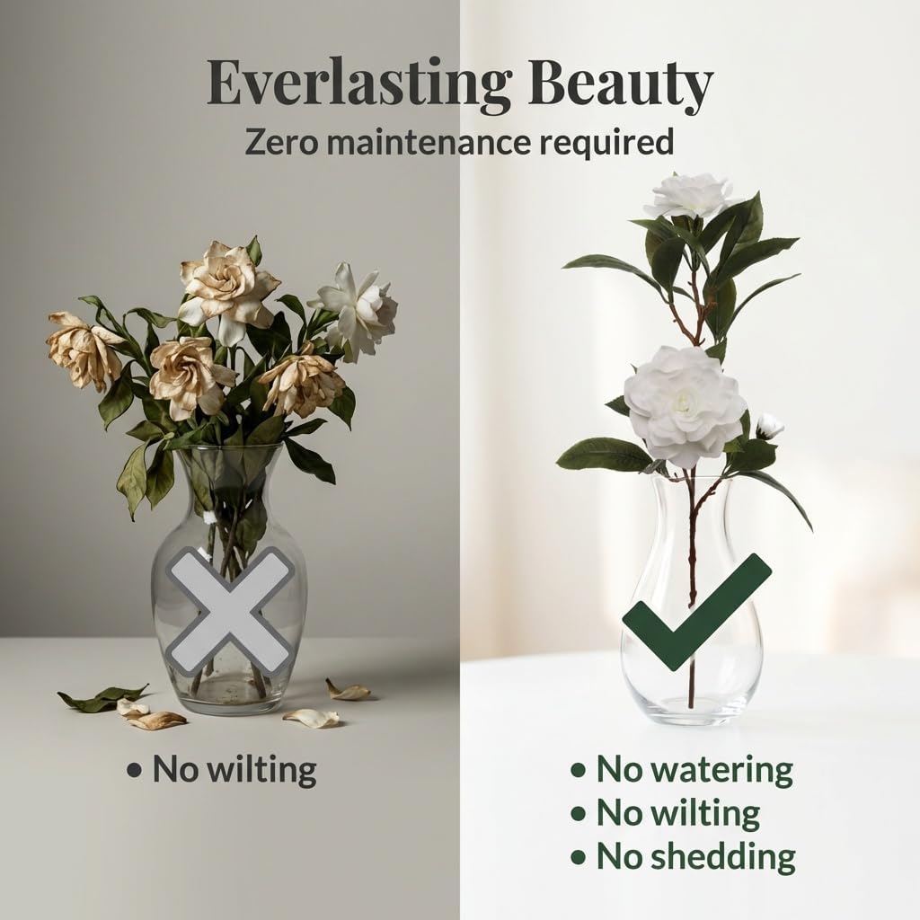 White Gardenia Spray, 2 Pack 28in Faux Flowers for Vases | Two 28in white gardenia sprays, each 2 blooms & 1 bud, for vases, centerpieces & bridal accents