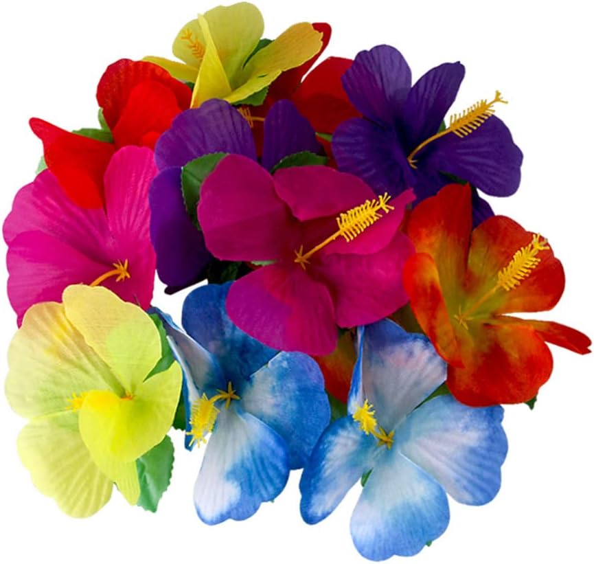 60 Pcs Artificial Hibiscus Flowers Hawaiian Faux Flowers Safari Tropical Flowers Summer Themed Party Decorations Home Garden Party Favors