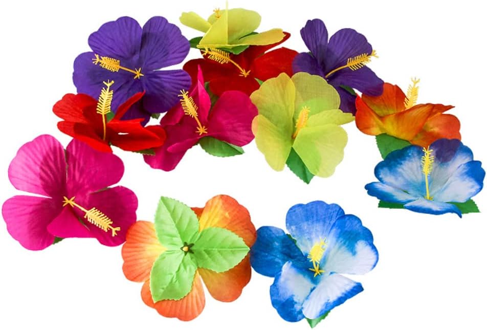 60 Pcs Artificial Hibiscus Flowers Hawaiian Faux Flowers Safari Tropical Flowers Summer Themed Party Decorations Home Garden Party Favors