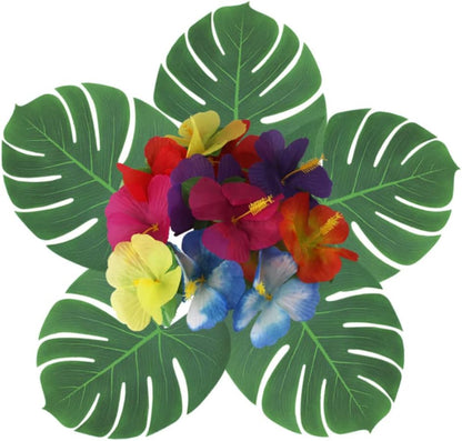 60 Pcs Artificial Hibiscus Flowers Hawaiian Faux Flowers Safari Tropical Flowers Summer Themed Party Decorations Home Garden Party Favors