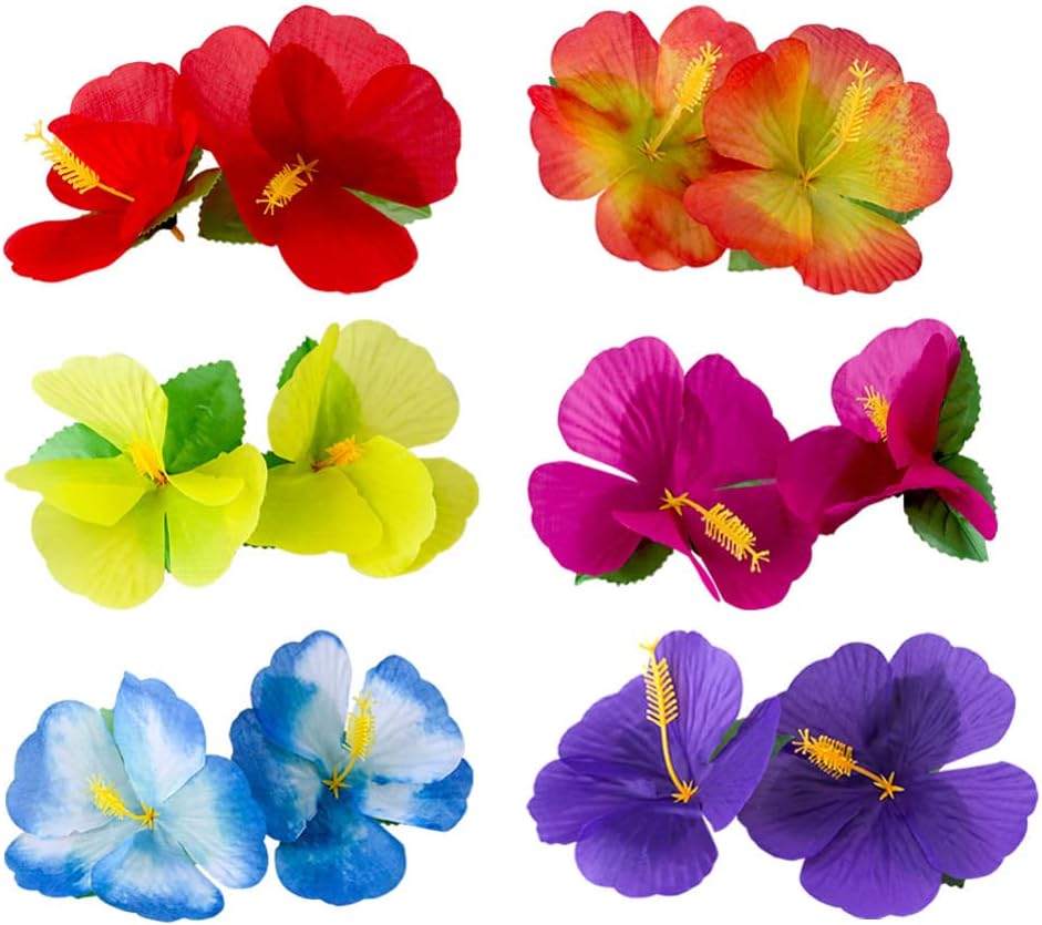 60 Pcs Artificial Hibiscus Flowers Hawaiian Faux Flowers Safari Tropical Flowers Summer Themed Party Decorations Home Garden Party Favors