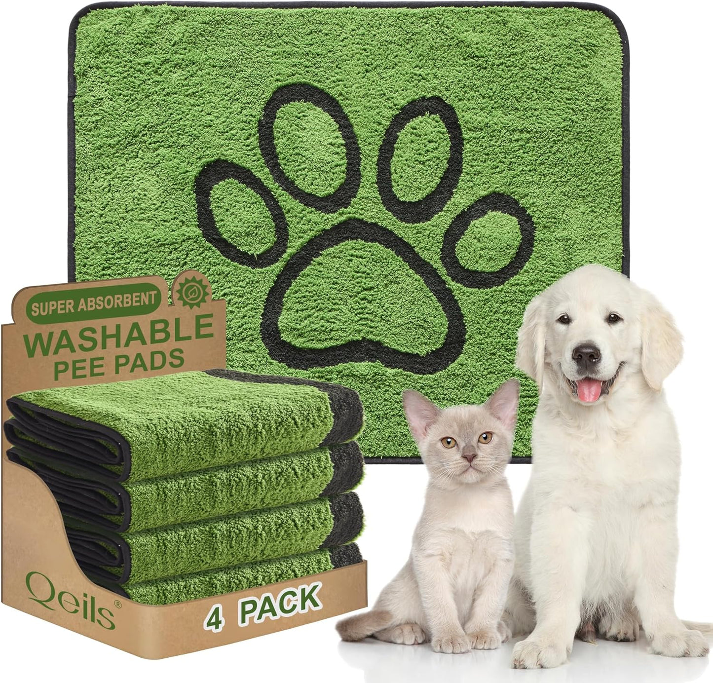 Reusable Dog Pee Pads, 2 Pack Super Absorbent & Leakproof Washable Puppy Pads with Soft Green Top Layer, for Potty Training, Crates, Couch, Car Seats & Pet Beds, 18"x24"