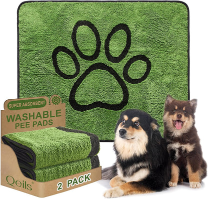 Reusable Dog Pee Pads, 2 Pack Super Absorbent & Leakproof Washable Puppy Pads with Soft Green Top Layer, for Potty Training, Crates, Couch, Car Seats & Pet Beds, 18"x24"